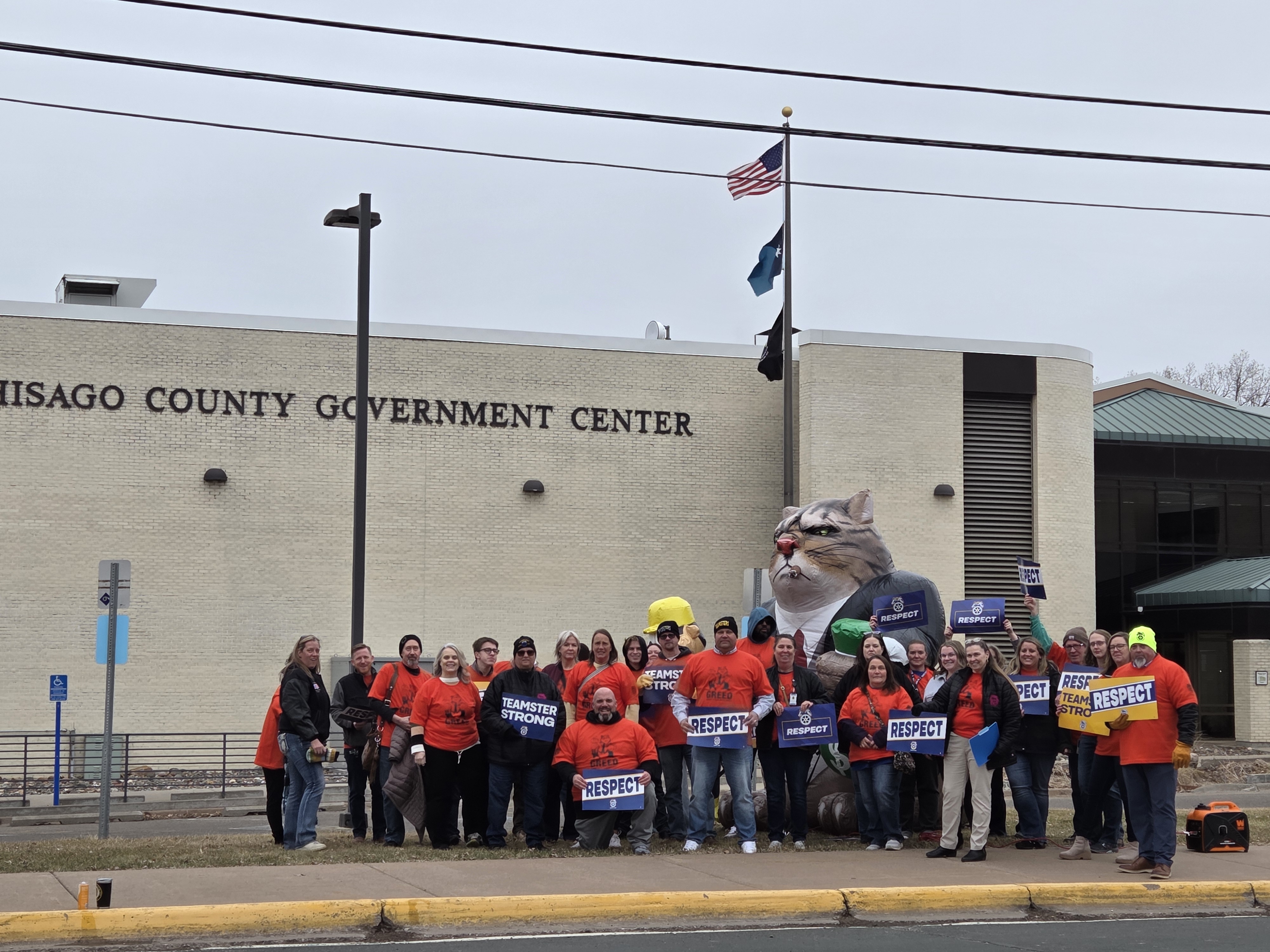 group of teamsters in front of chisago county government center